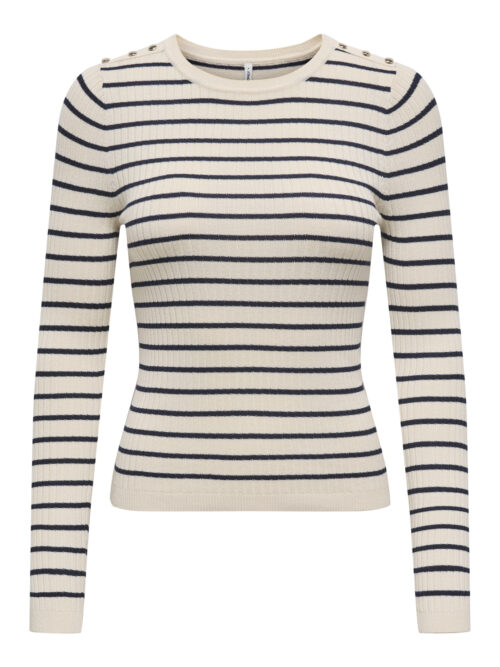 only ONLMILA LS STRIPE BUTTON O-NECK CS