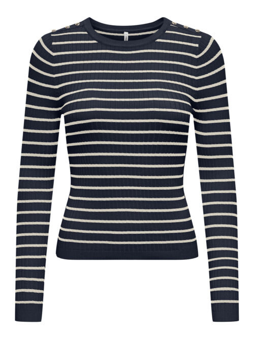 only ONLMILA LS STRIPE BUTTON O-NECK CS