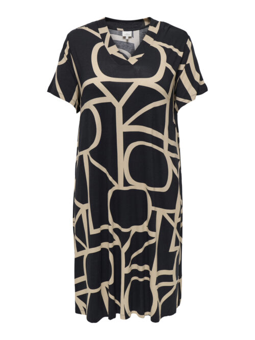 ONLY CARMAKOMA CARFYRLA LIFE S/S V-NCK BLK AOP DRE