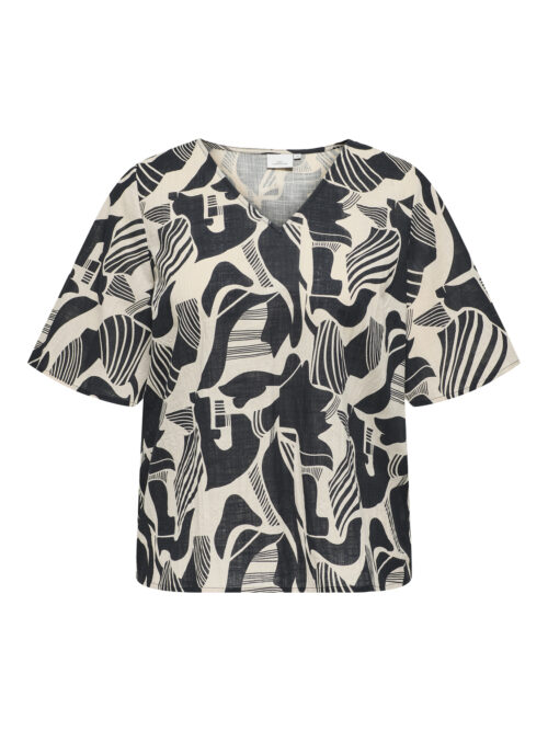 ONLY CARMAKOMA CARMALUSI SS V-NECK TOP AOP