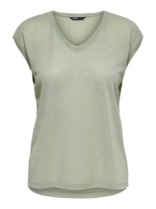 only ONLSILVERY S/S V NECK LUREX TOP JRS