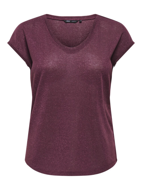 only ONLSILVERY S/S V NECK LUREX TOP JRS