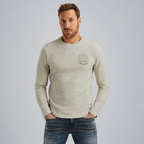 PME Long sleeve r-neck structured piqu