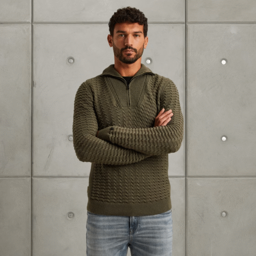 Cast Iron Half zip collar cotton boucle