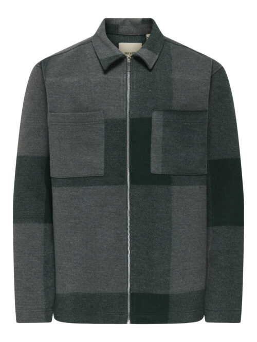 ONLY & SONS ONSWAKE CHECKED ZIP OVERSHIRT